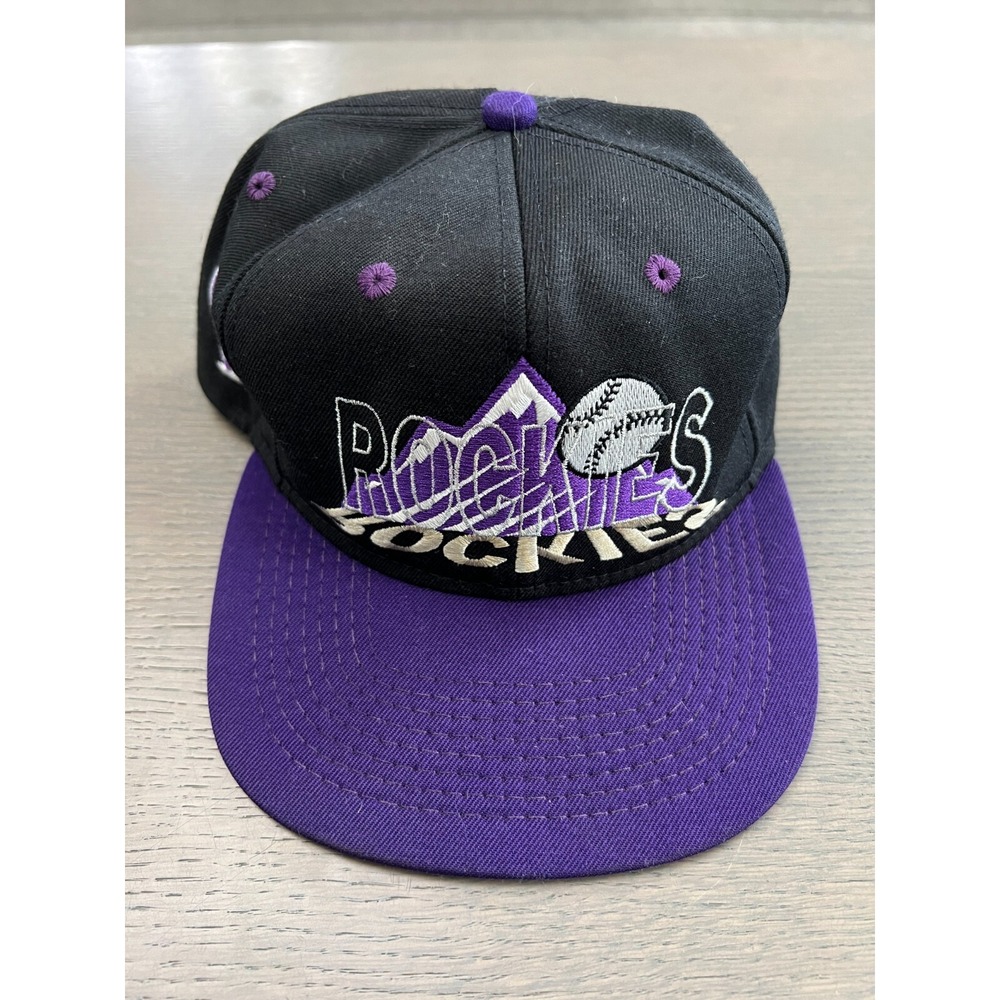 VTG 90s Apparel #1 MLB Colorado Rockies Black Snapback Baseball Hat Cap USA